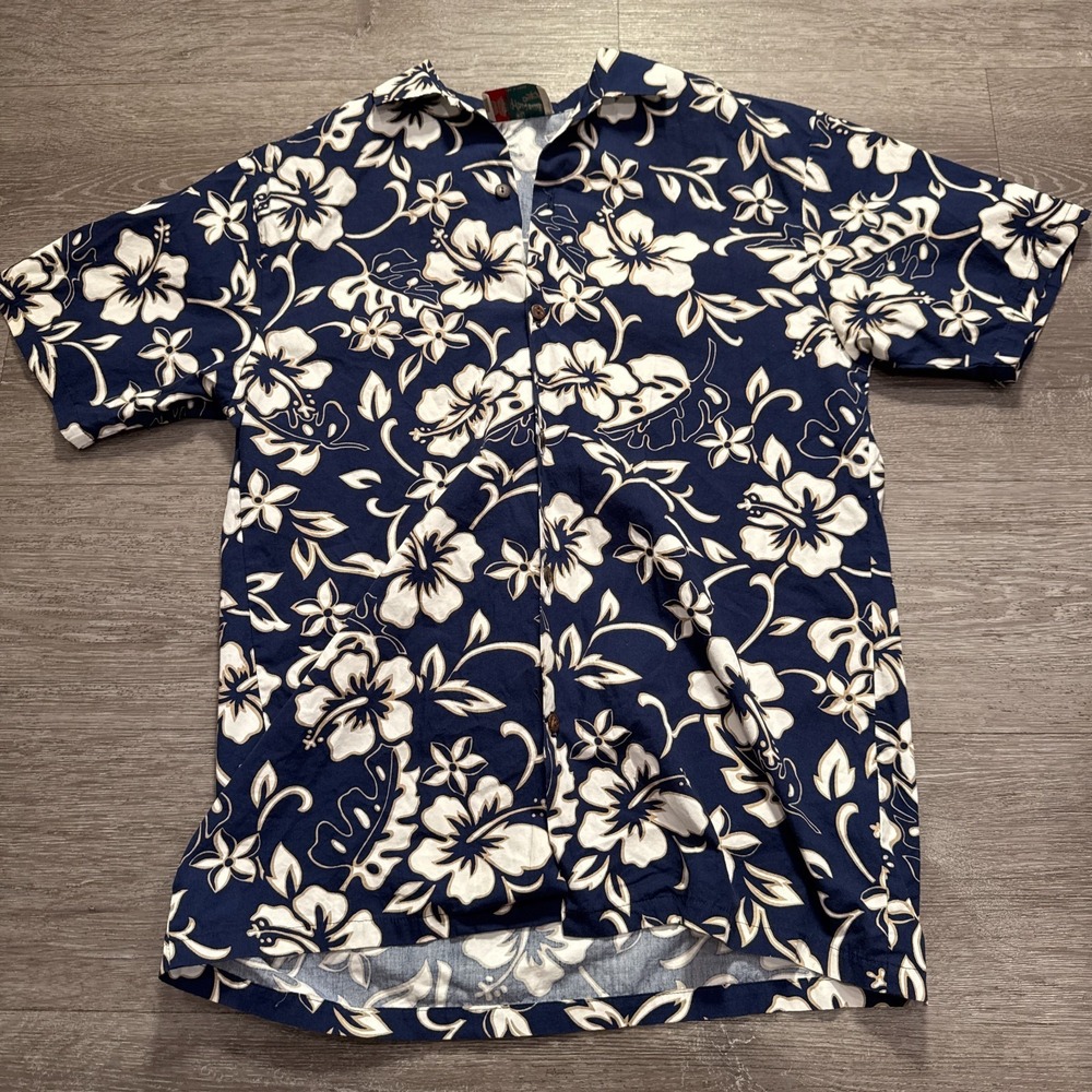 Hilo Hattie Shirt Boys XL Blue Floral Hawaiian Cotton Camp Casual Costal Kids‎